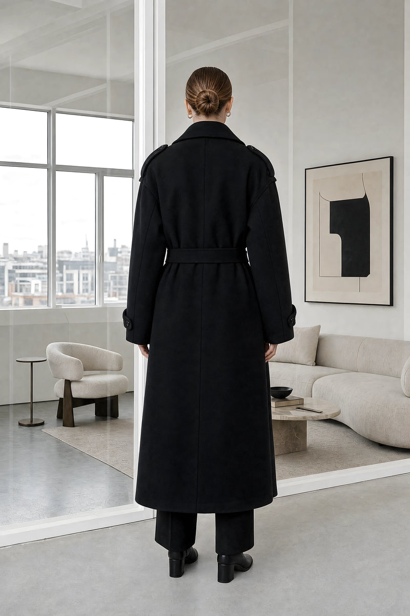 Fiorella | Oversized Trench Coat in Black, studio back