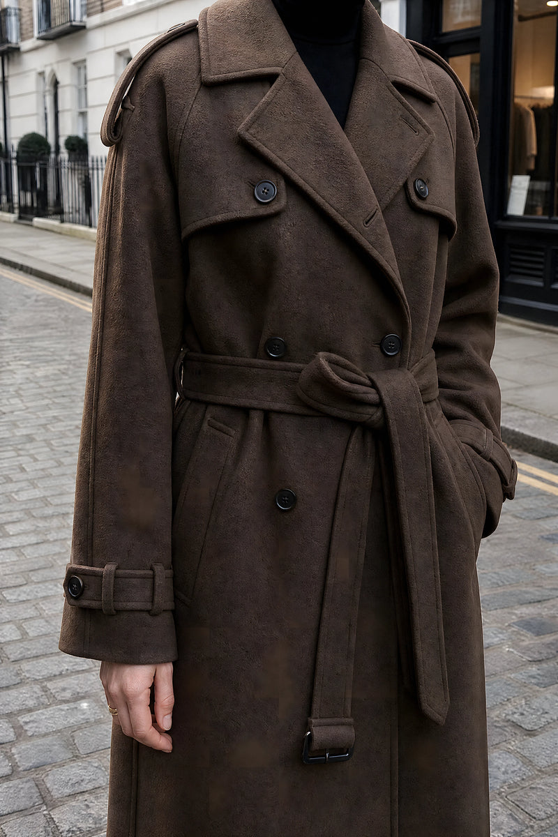 SOFAINE-V7-LIFE-Fiorella | Oversized Trench Coat in Brown, detail