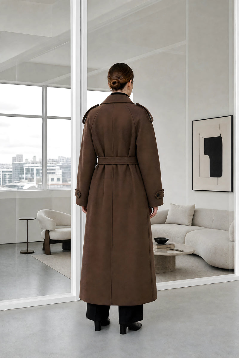Fiorella | Oversized Trench Coat in Brown, studio back