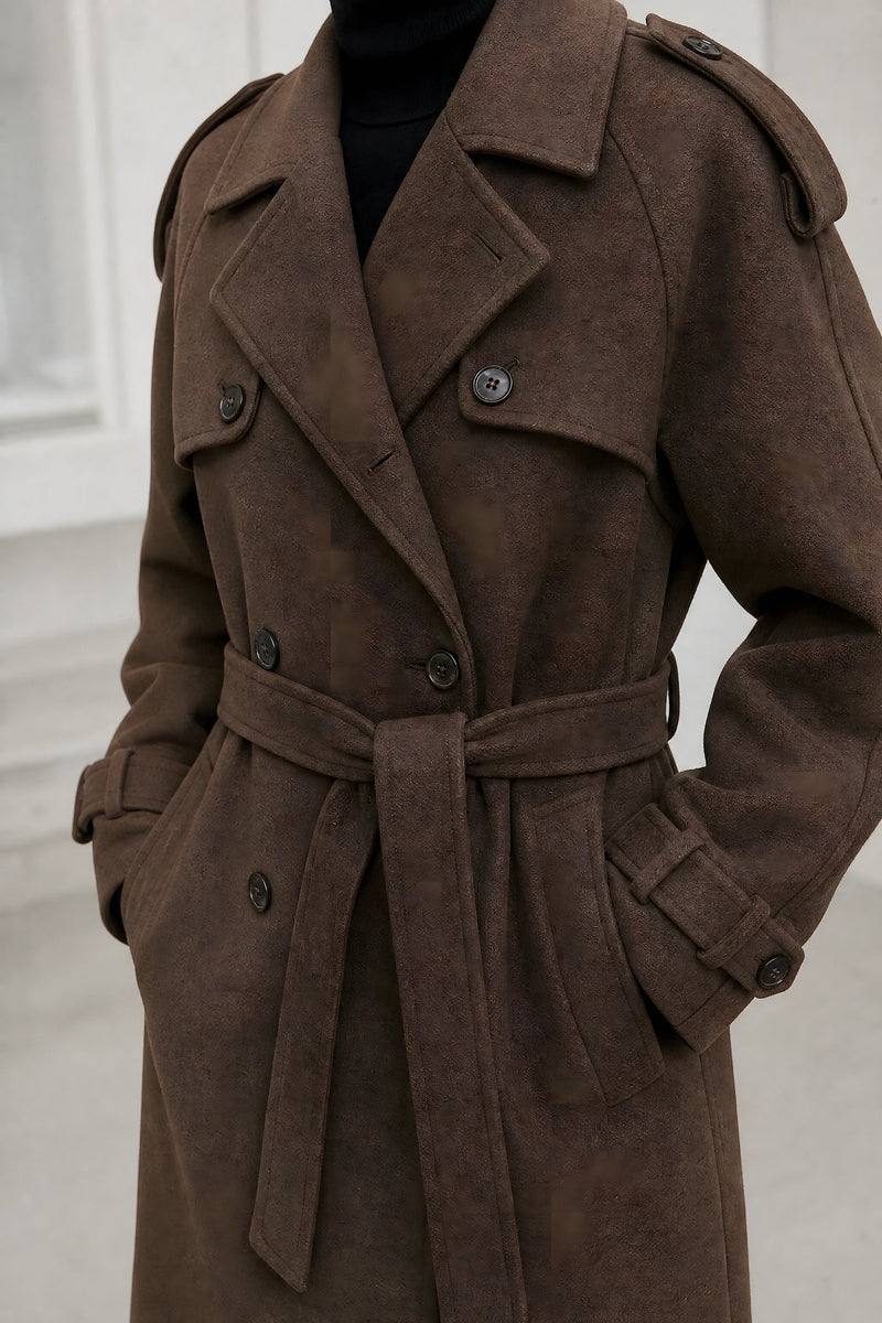 Fiorella | Oversized Trench Coat in Brown, studio close-up