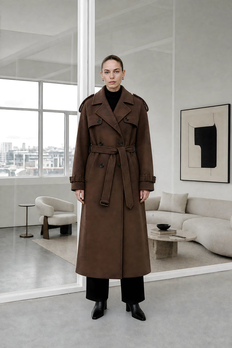 Fiorella | Oversized Trench Coat in Brown, studio front