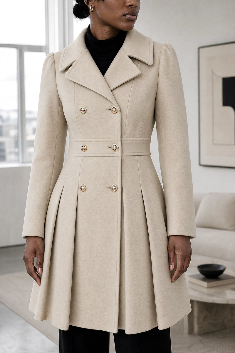 Flora | Double Button Coat in Beige, fabric close-up