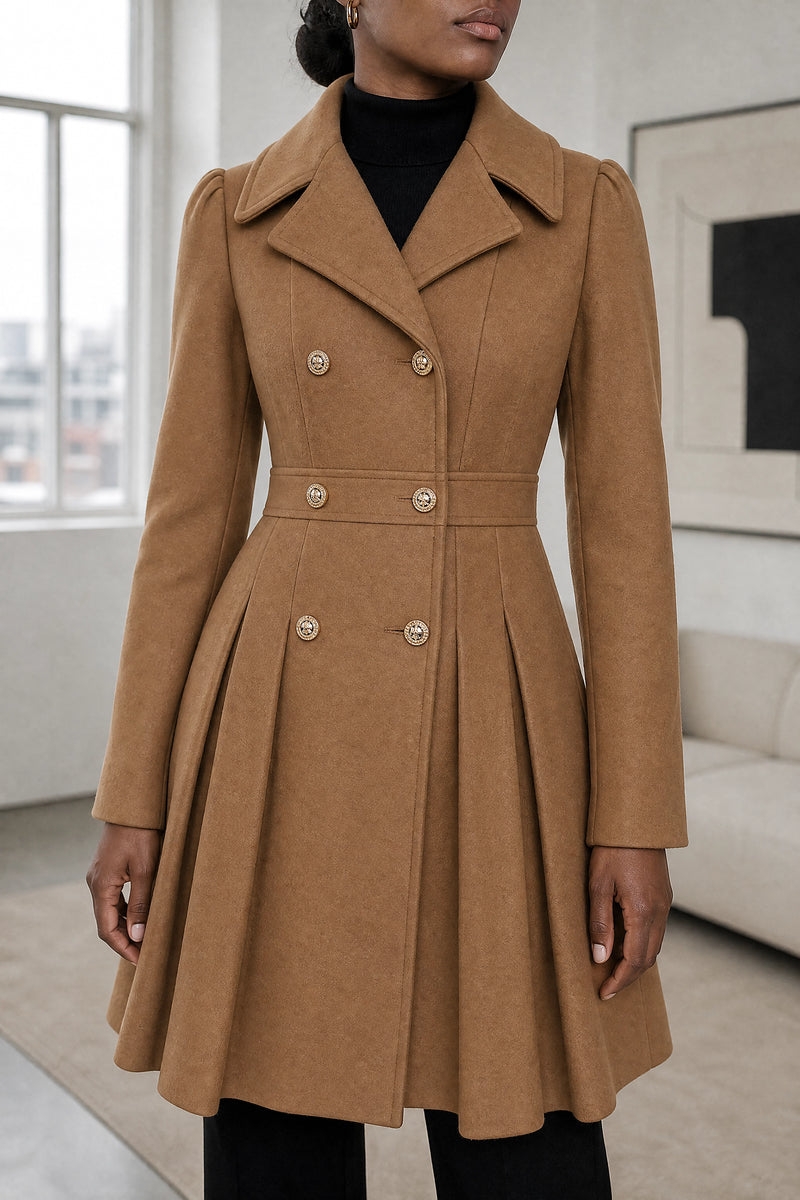 Flora | Double Button Coat in Camel, fabric close-up