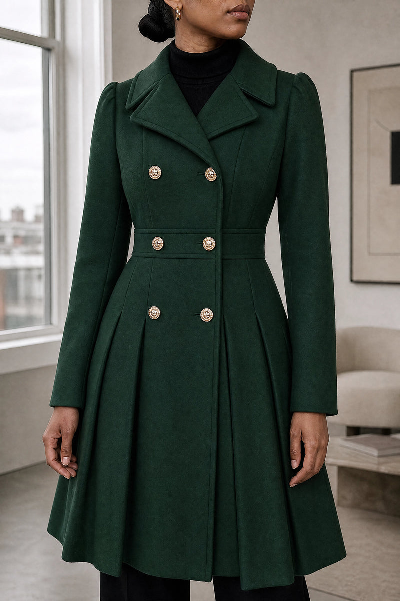 Flora | Double Button Coat in Dark Green, fabric close-up