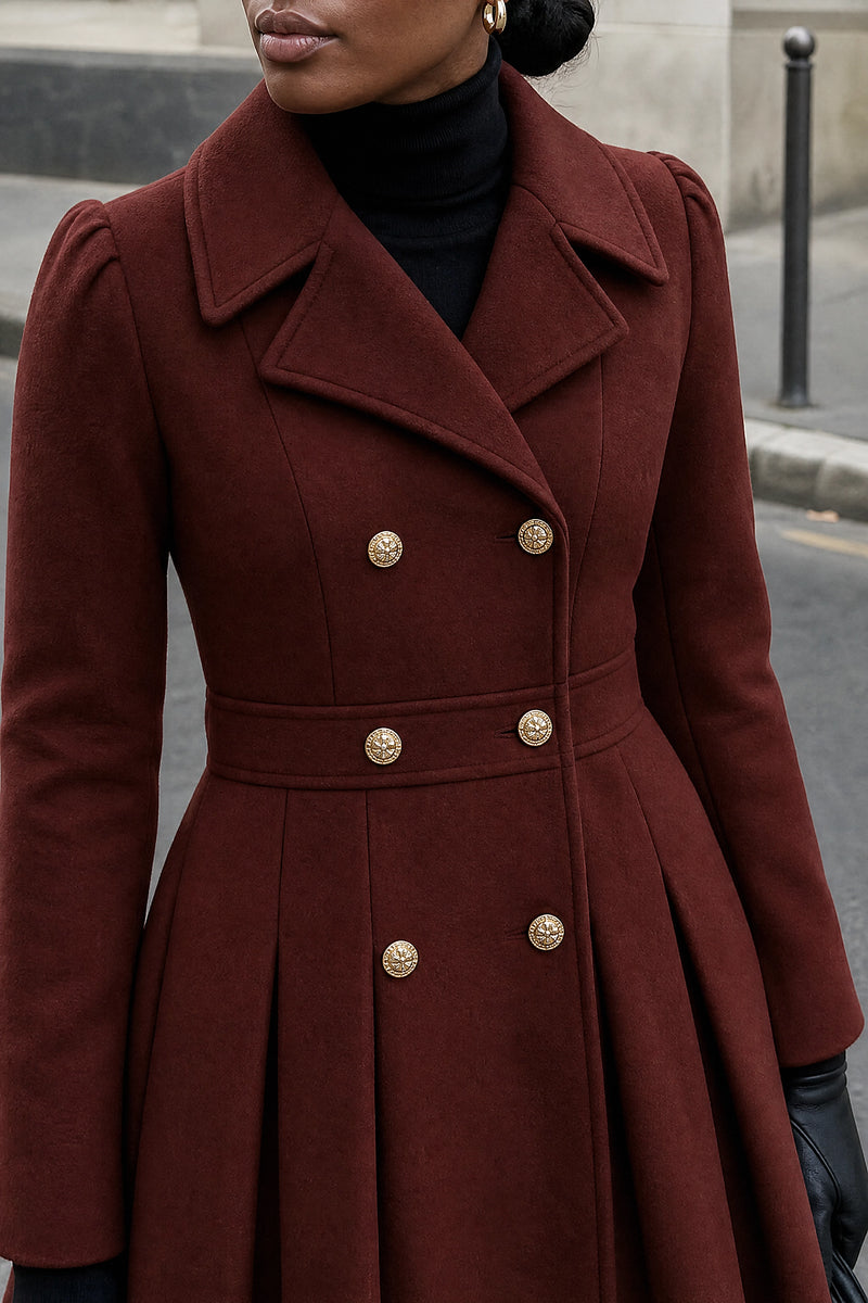 SOFAINE-V7-LIFE-Flora | Double Button Coat in Deep Red, detail close-up