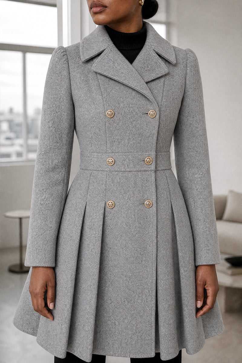 Flora | Double Button Coat in Light Grey, fabric close-up
