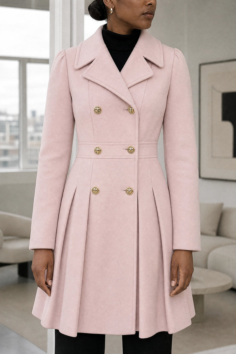 Flora | Double Button Coat in Light Pink, fabric close-up