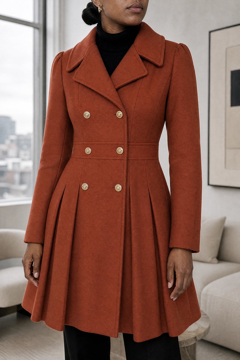 Flora | Double Button Coat in Orange, fabric close-up