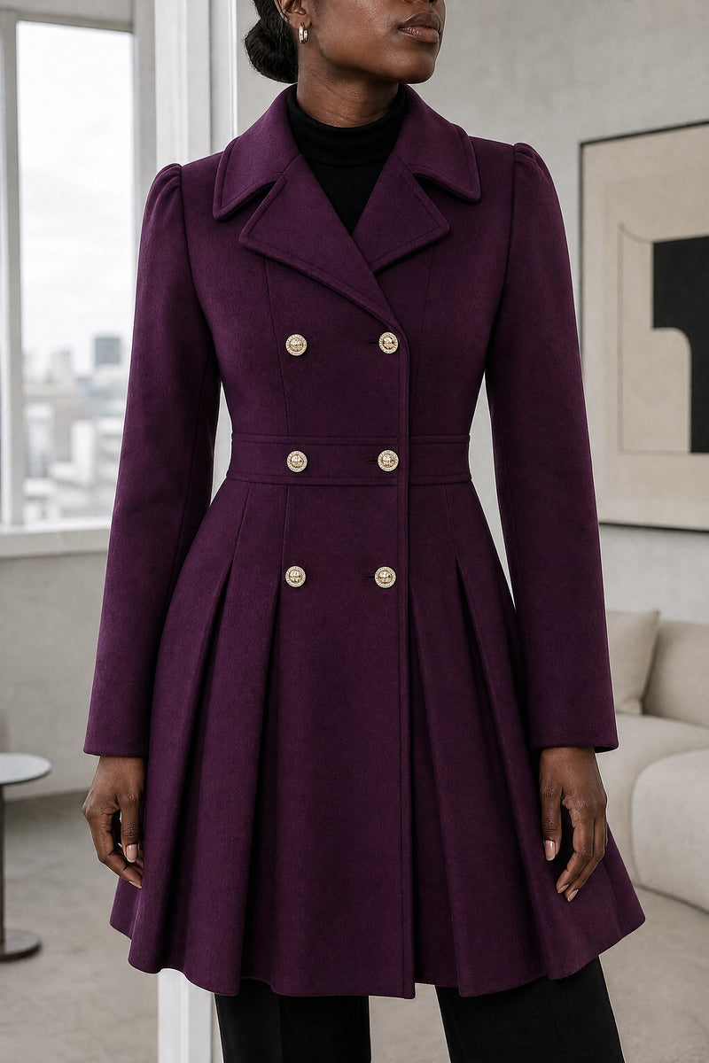 Flora | Double Button Coat in Purple, fabric close-up