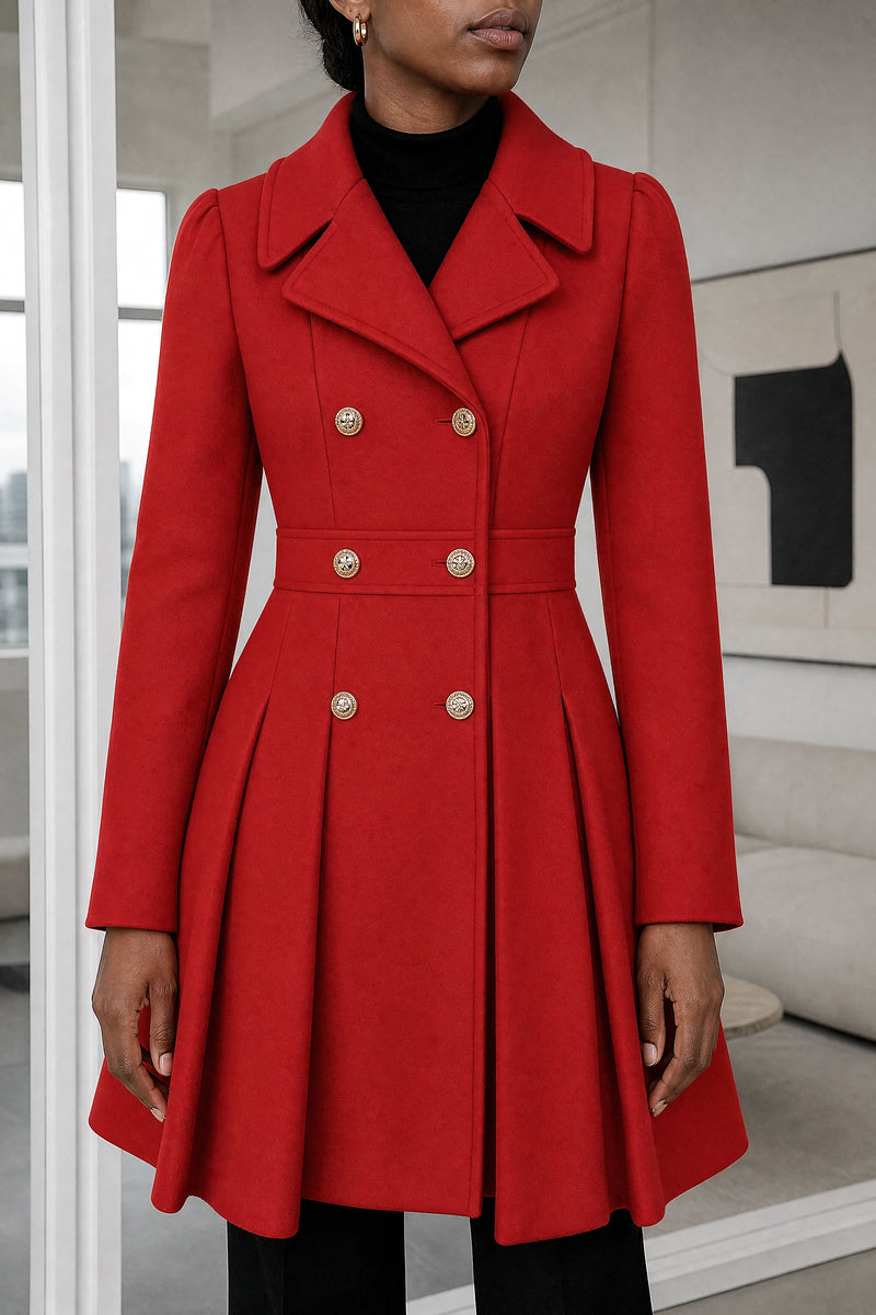 Flora | Double Button Coat in Red, fabric close-up