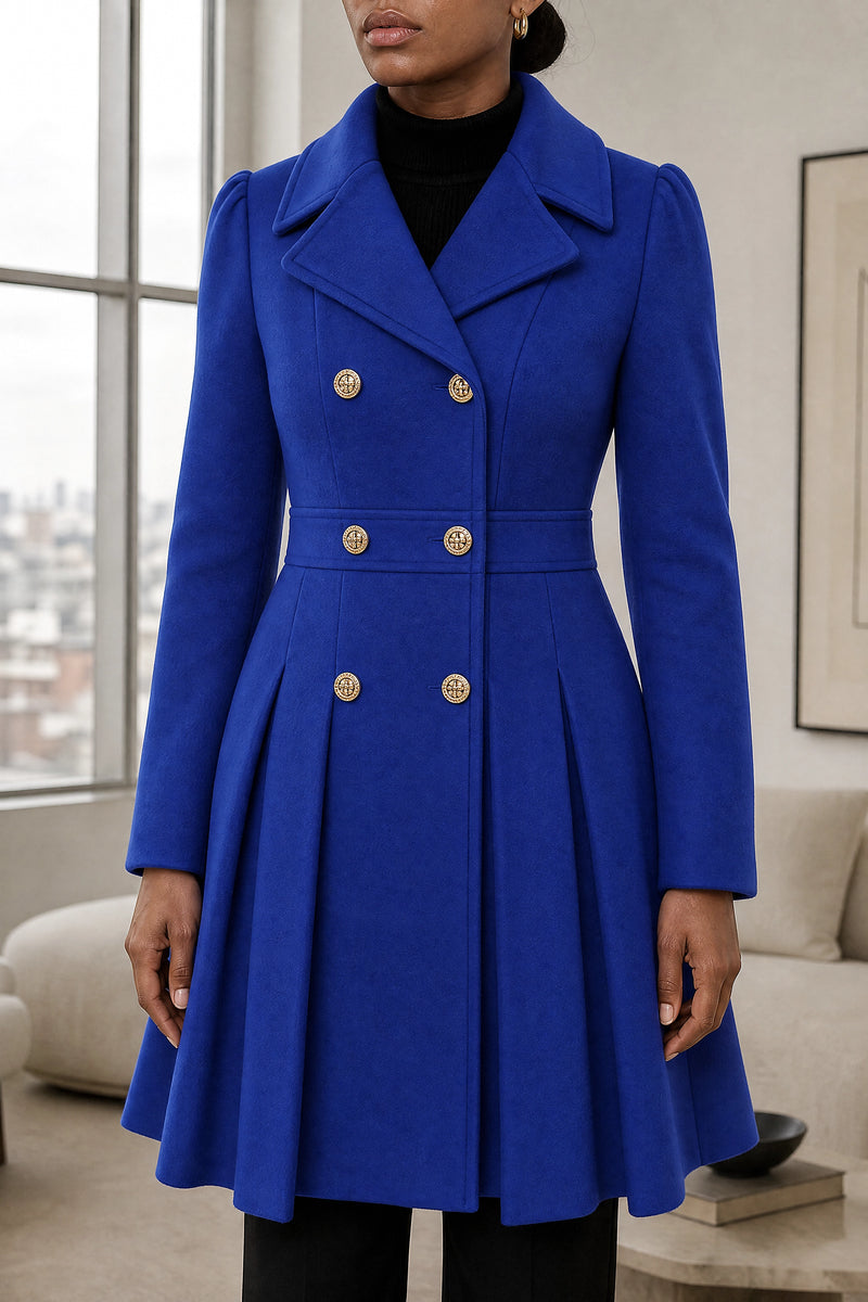 Flora | Double Button Coat in Royal Blue, fabric close-up