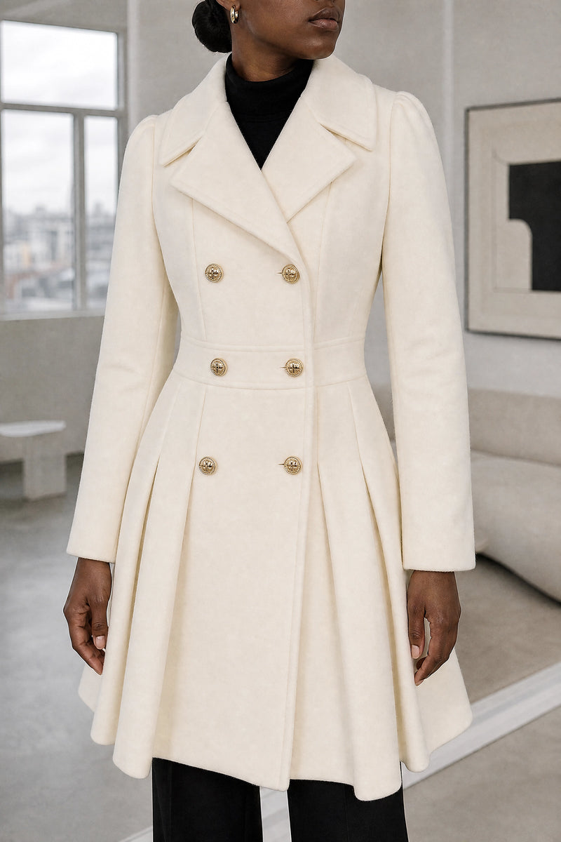 Flora | Double Button Coat in White, fabric close-up