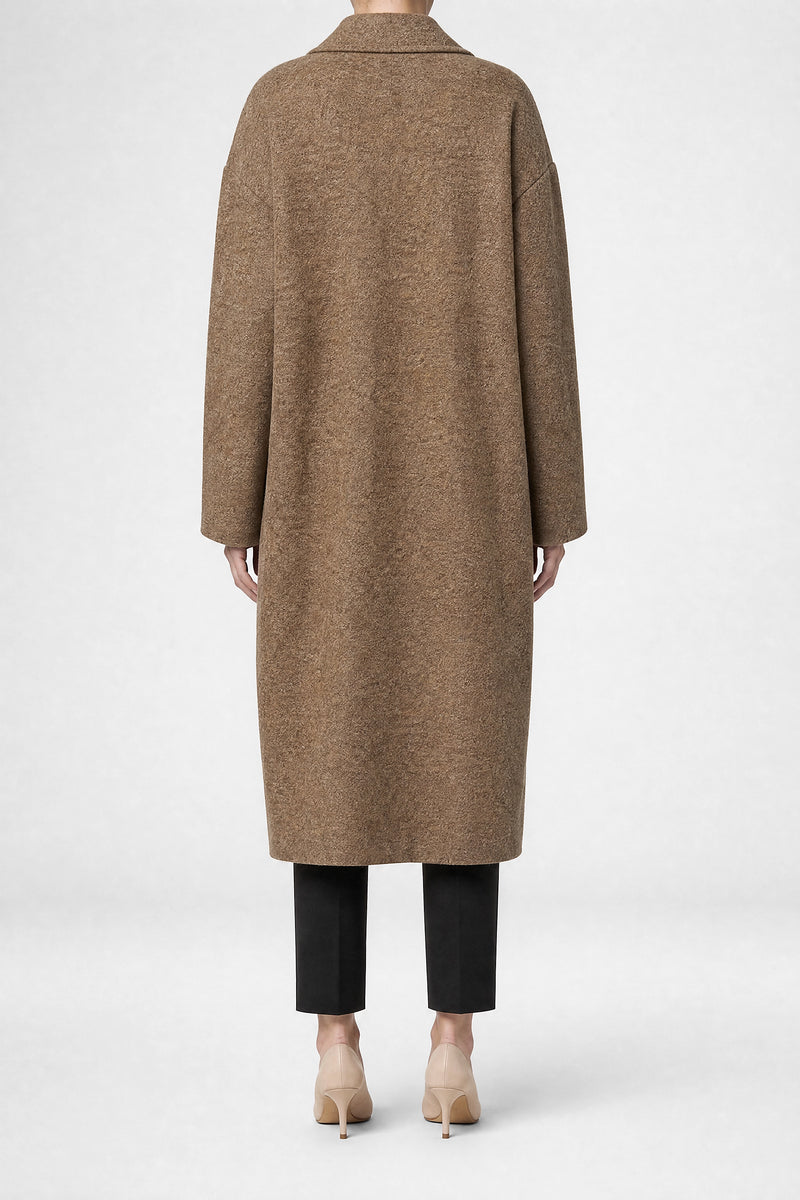 Sofaine Francine women's overcoat in Brown, back view studio shot