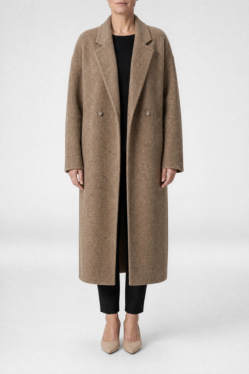 Sofaine Francine women's overcoat in Brown, front view studio shot
