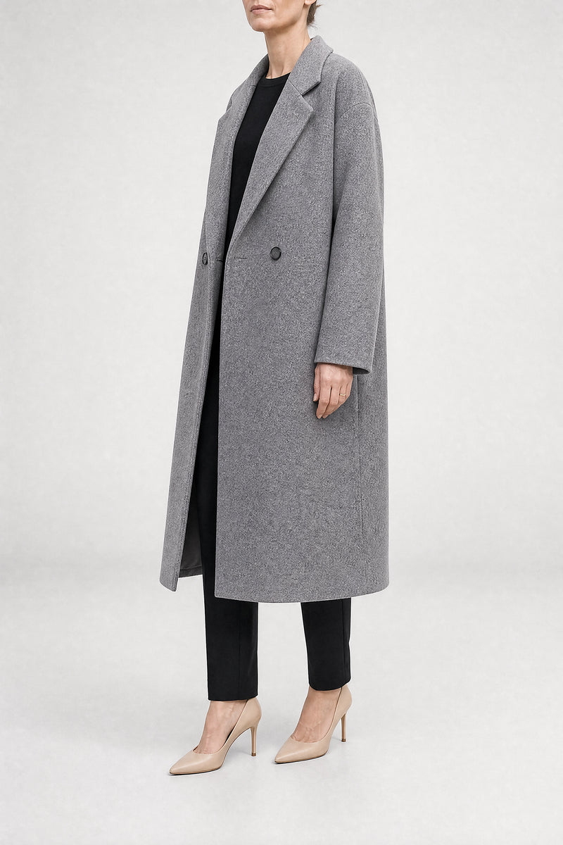Sofaine Francine women's overcoat in Grey, side view studio shot