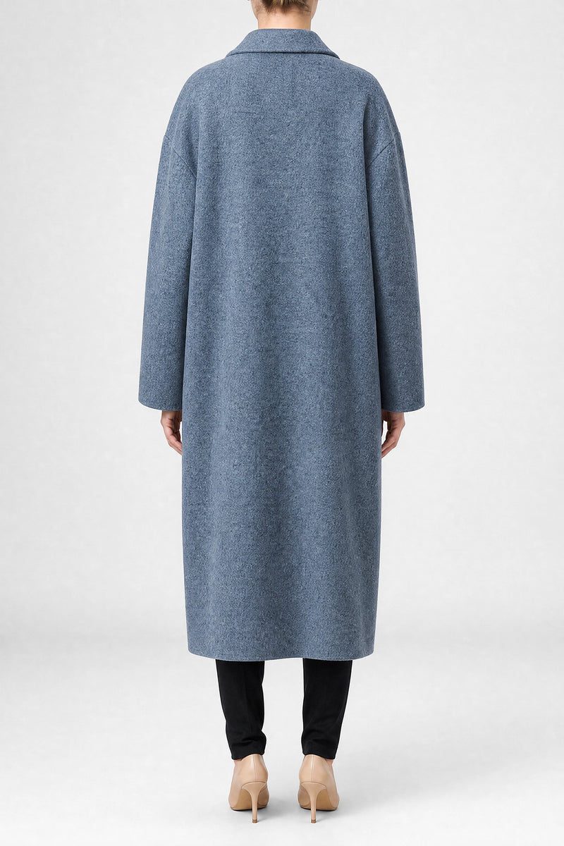 Sofaine Francine women's overcoat in Navy Blue, back view studio shot