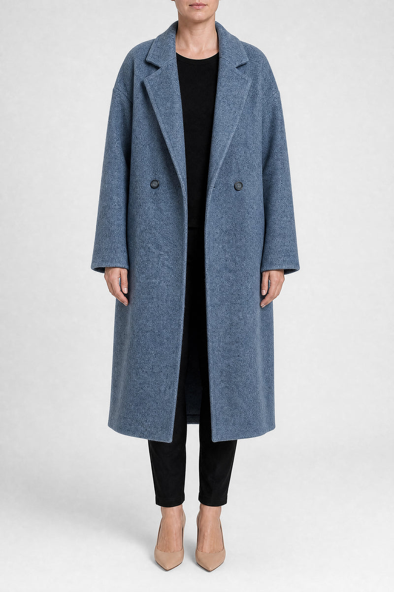 Sofaine Francine women's overcoat in Navy Blue, front view studio shot