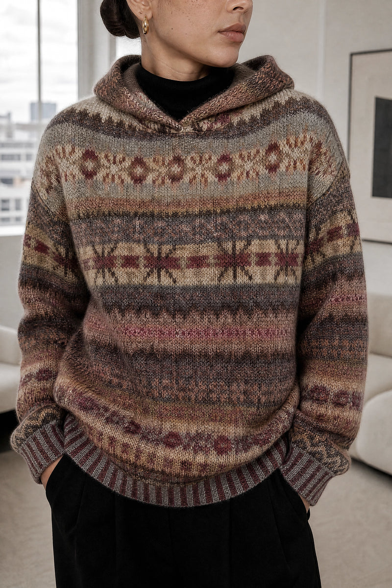 Frida | Ribbed Cuff Hoodie in Brown, fabric close-up