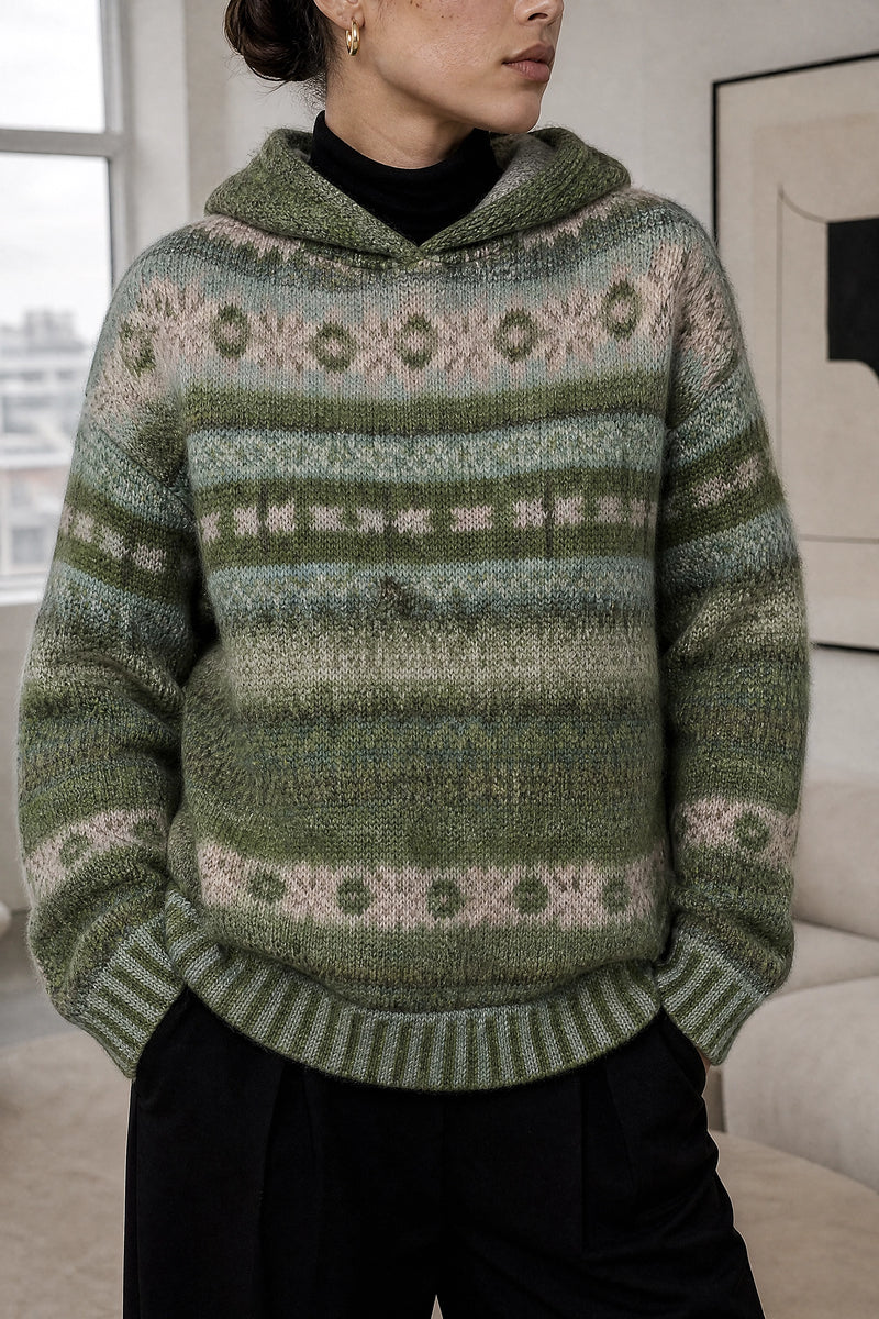 Frida | Ribbed Cuff Hoodie in Green, fabric close-up