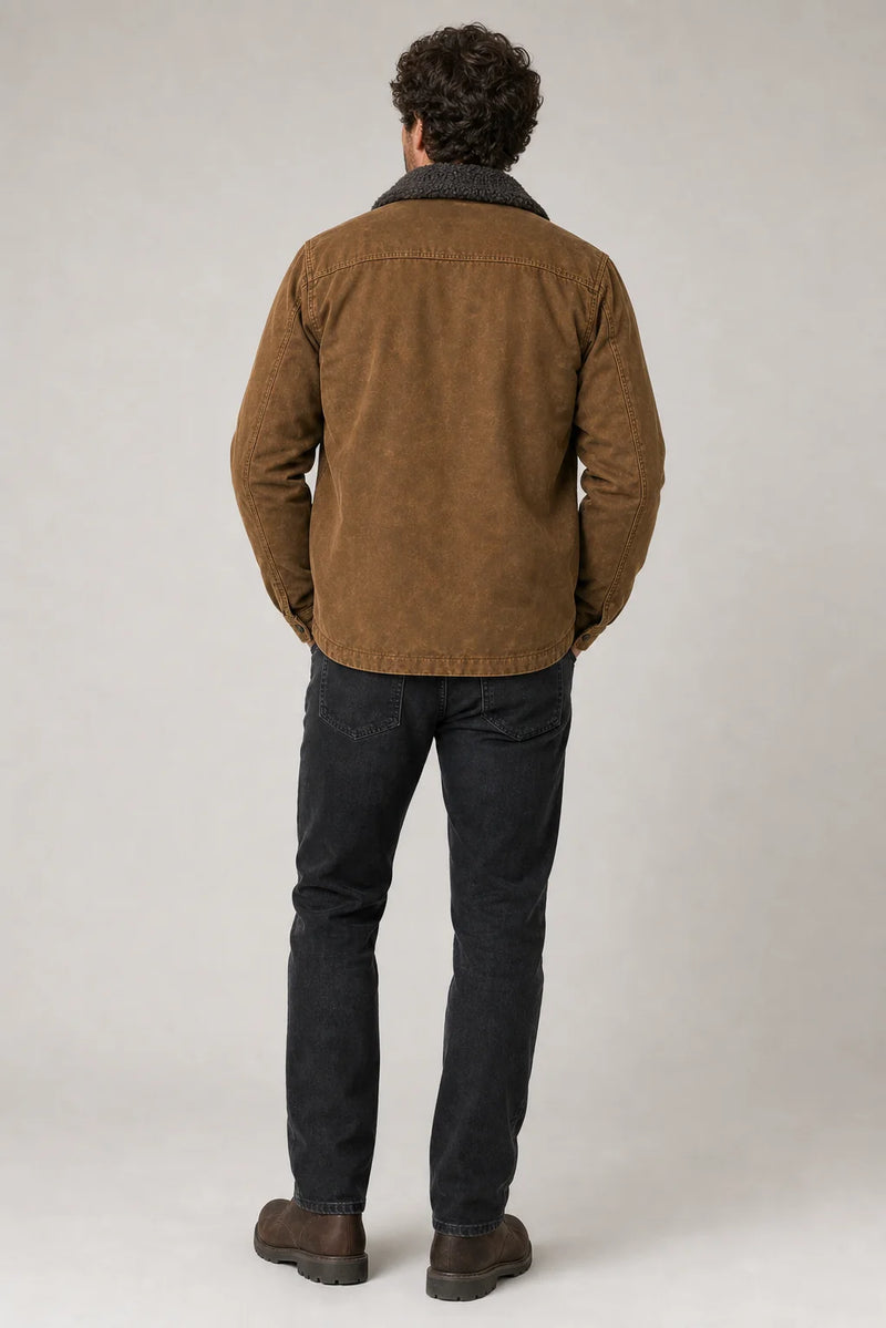 Sofaine Gabriel sherpa-lined utility jacket in Brown, worn back