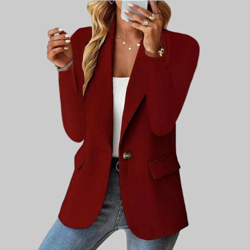 Tailored Blazer for Women with Notched Lapel and Flap Pockets in Burgundy, front view