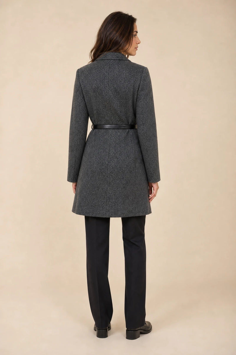 Hailey | Belted Tweed Blazer in Gray, studio back view