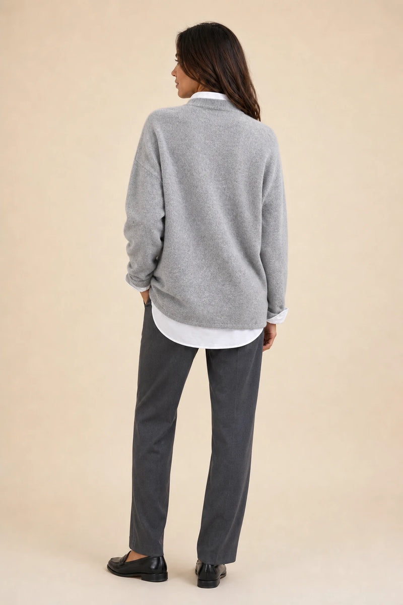 Opal | Cashmere-Feel Knit Sweater in Gray, studio back view