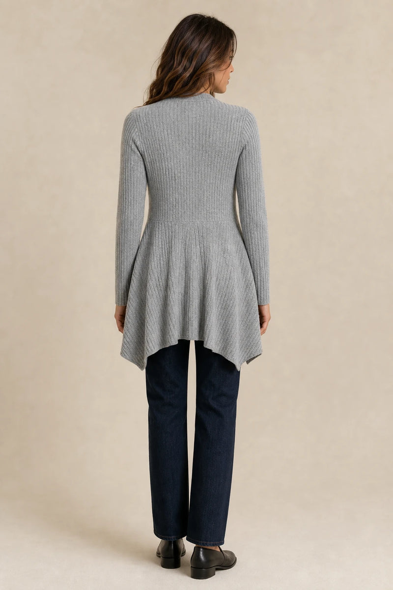 Peyton | V-Neck Cardigan in Gray, studio back view