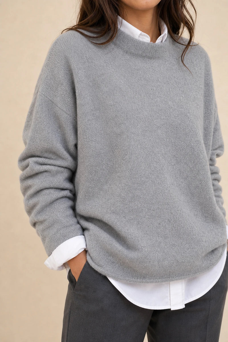 Opal | Cashmere-Feel Knit Sweater in Gray, fabric close-up
