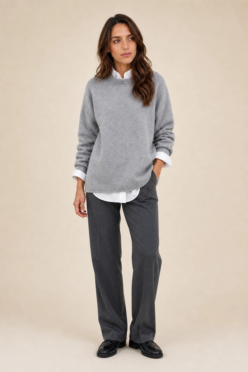 Opal | Cashmere-Feel Knit Sweater in Gray, studio front view