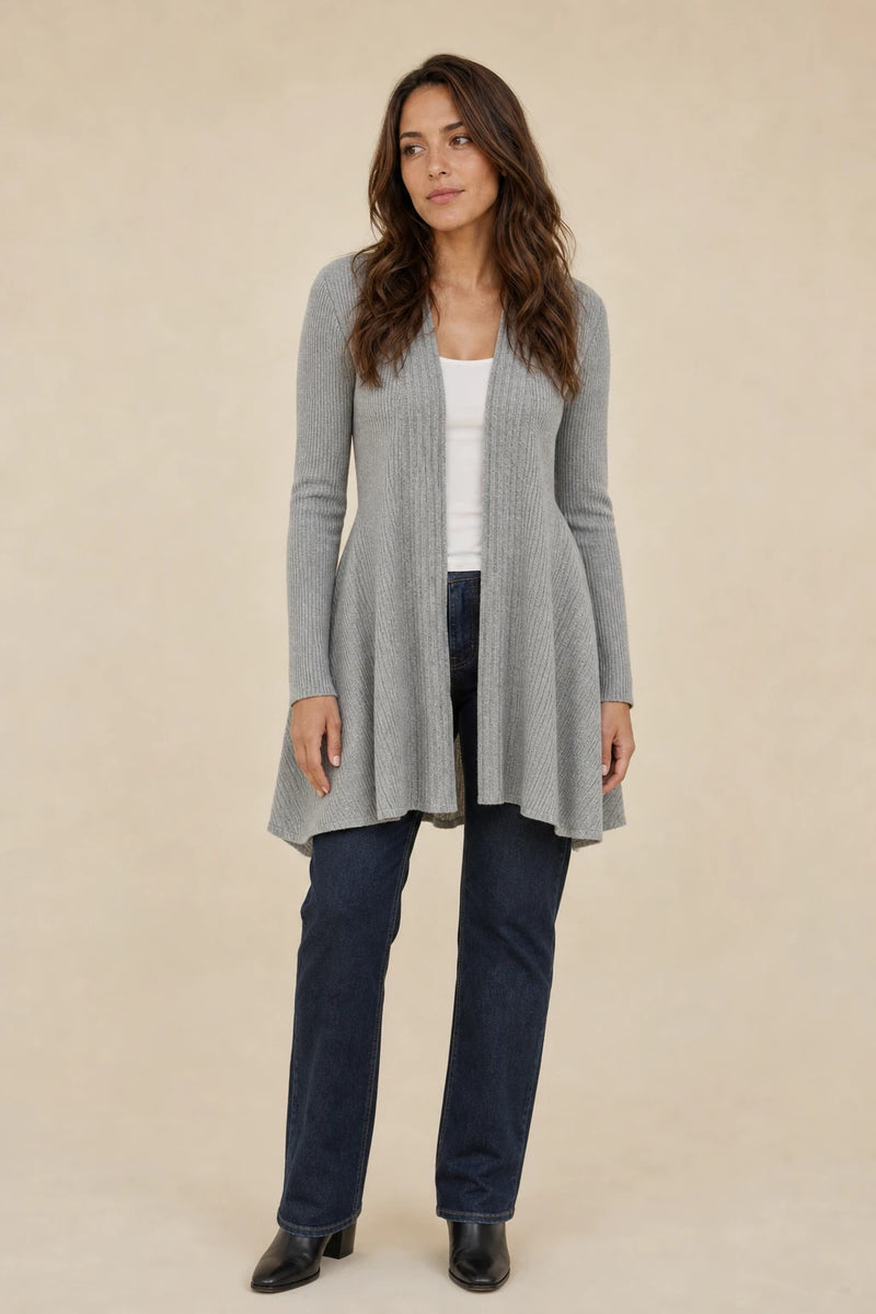 Peyton | V-Neck Cardigan in Gray, studio front view