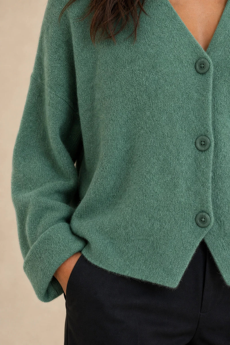 Ramona | Button-Front Cardigan in Green, fabric close-up