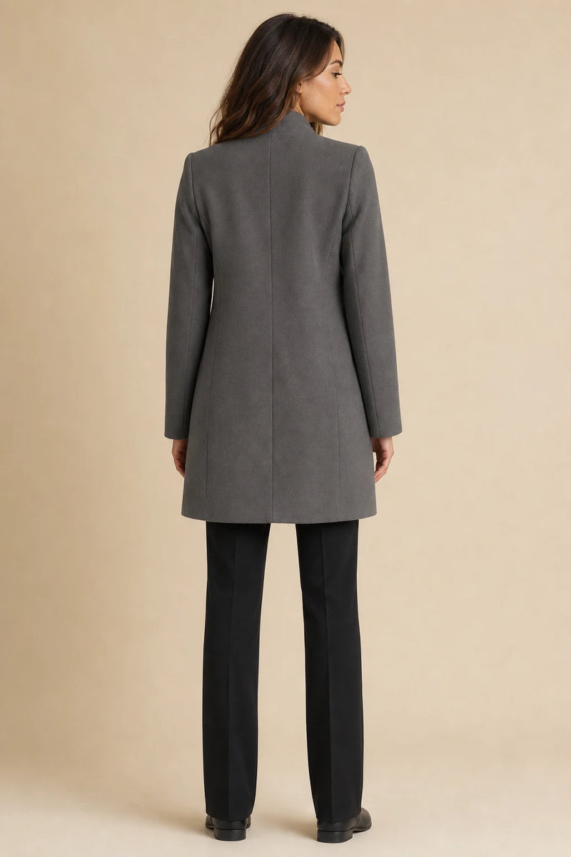 Cordelia | Wool-Feel Overcoat in Grey, studio back view