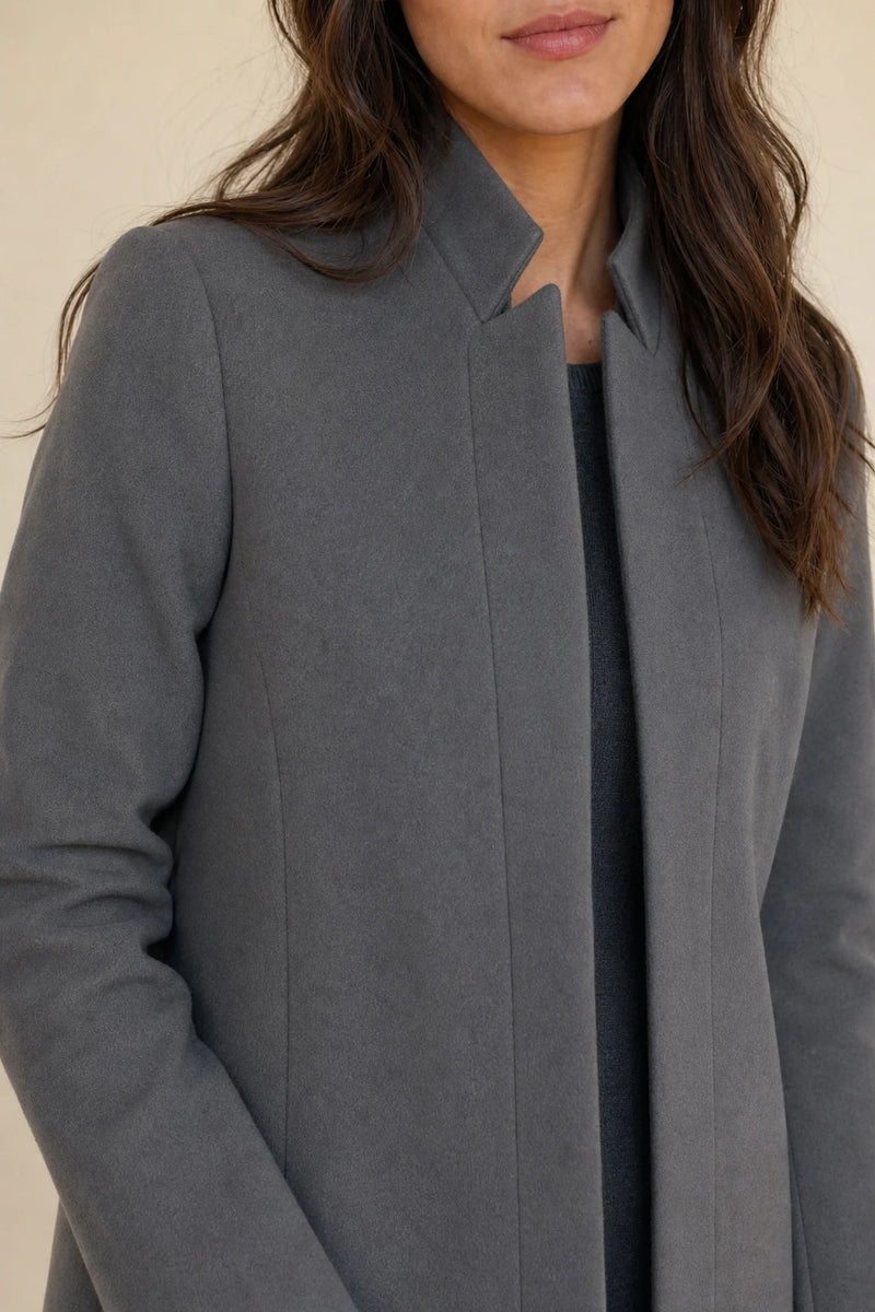 Cordelia | Wool-Feel Overcoat in Grey, fabric close-up