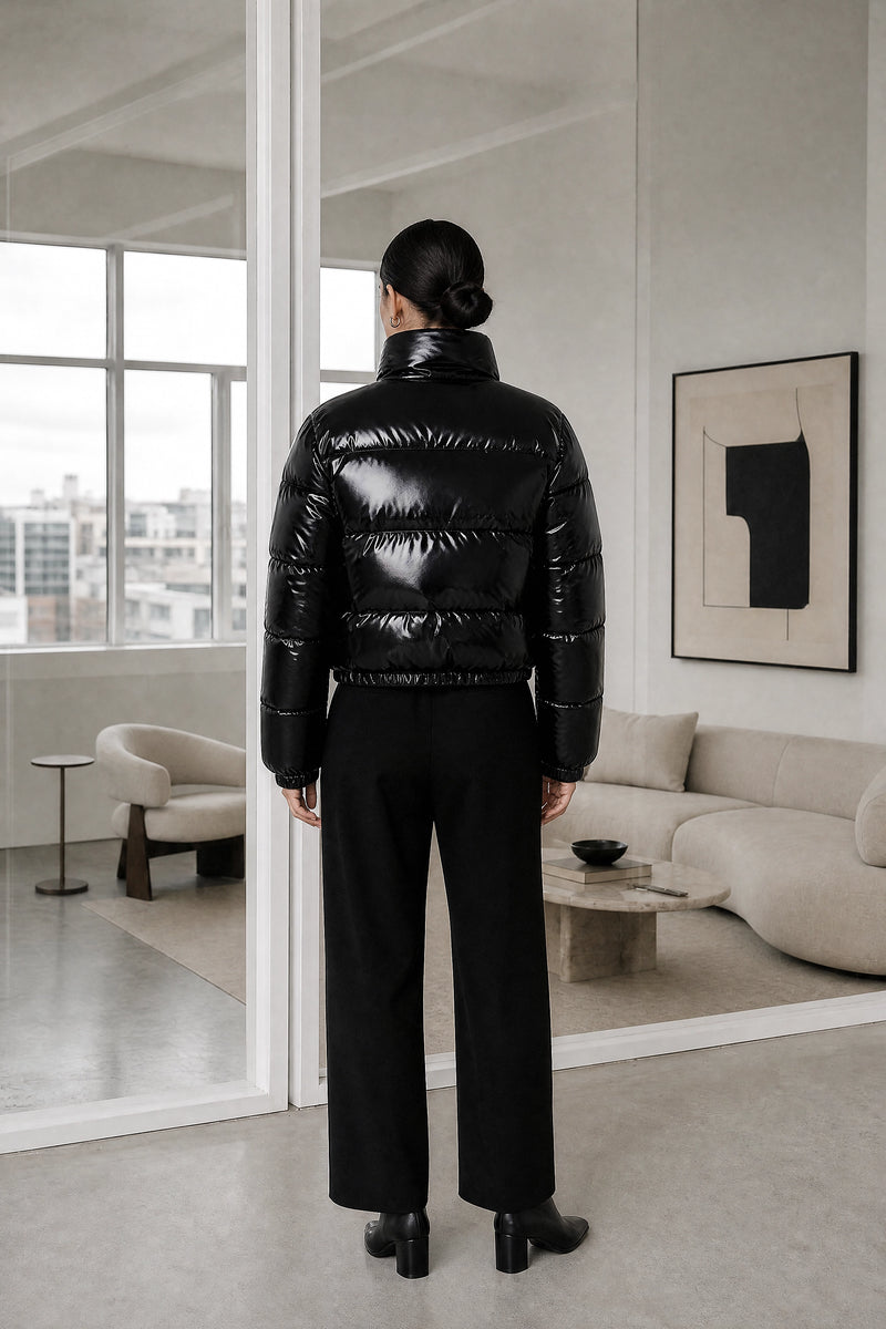 Gwendolyn | Puffer Coat in Black, studio back view
