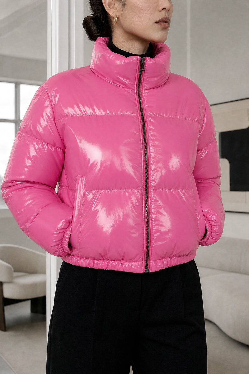 Gwendolyn | Puffer Coat in Pink, studio closeup