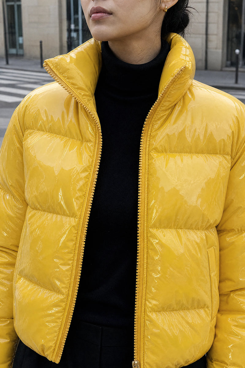 SOFAINE-V7-LIFE-Gwendolyn | Puffer Coat in Yellow, detail close-up