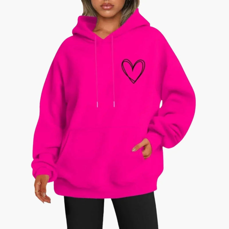 Fleece Heart Hoodie for Women with Oversized Fit and Kangaroo Pocket in Hot Pink, front view