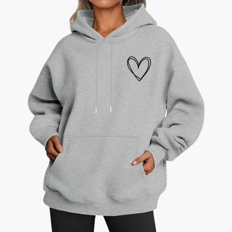Fleece Heart Hoodie for Women with Oversized Fit and Kangaroo Pocket in Light Gray, front view