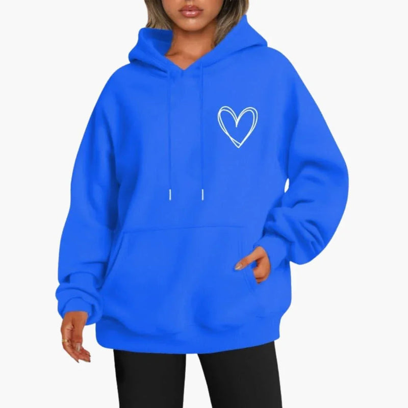 Fleece Heart Hoodie for Women with Oversized Fit and Kangaroo Pocket in Royal Blue, front view