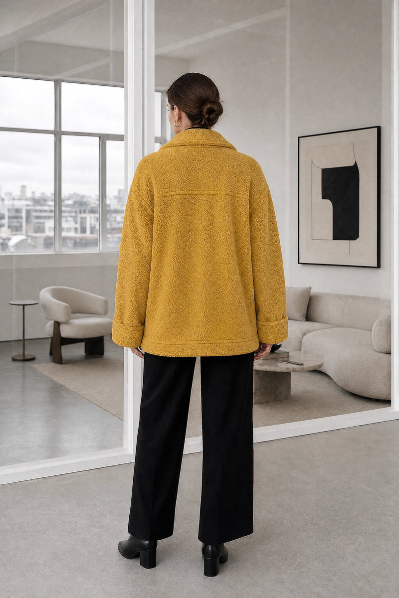 Haley | Sherpa Jacket in Yellow, studio back view
