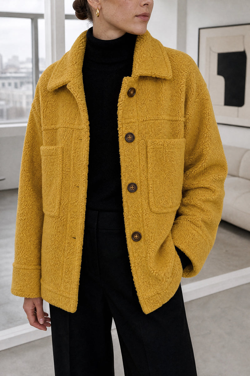 Haley | Sherpa Jacket in Yellow, fabric close-up