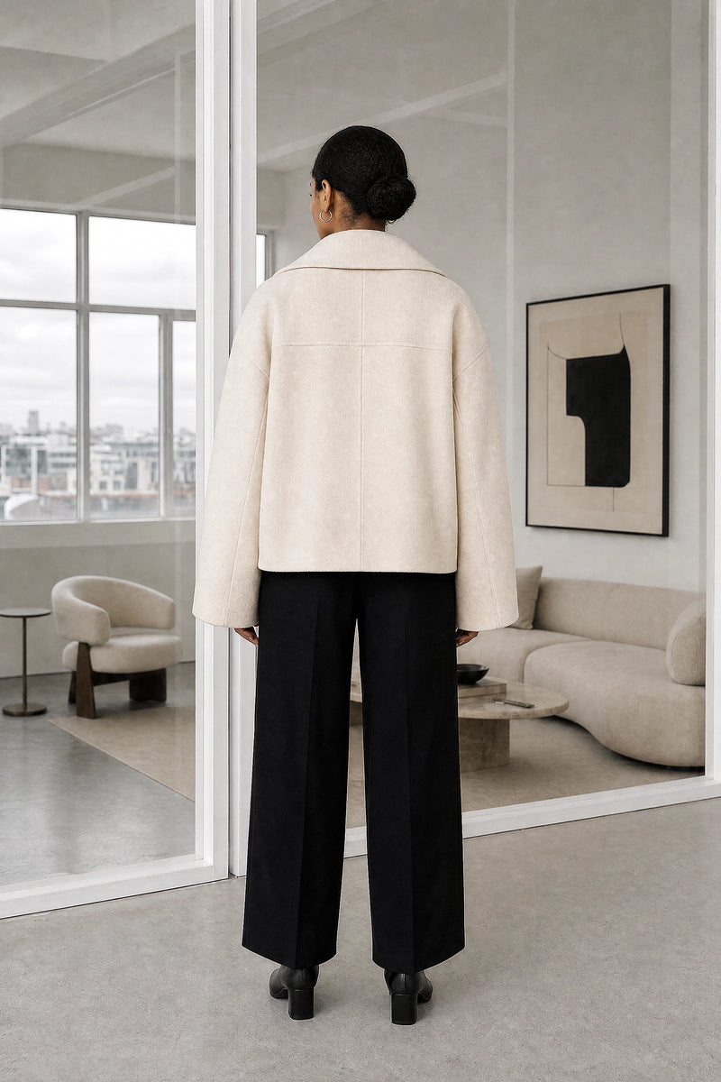 Harmony | Tailored Jacket in Beige, studio back view