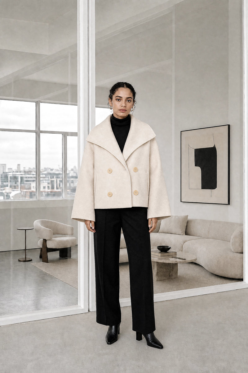 Harmony | Tailored Jacket in Beige, studio front view