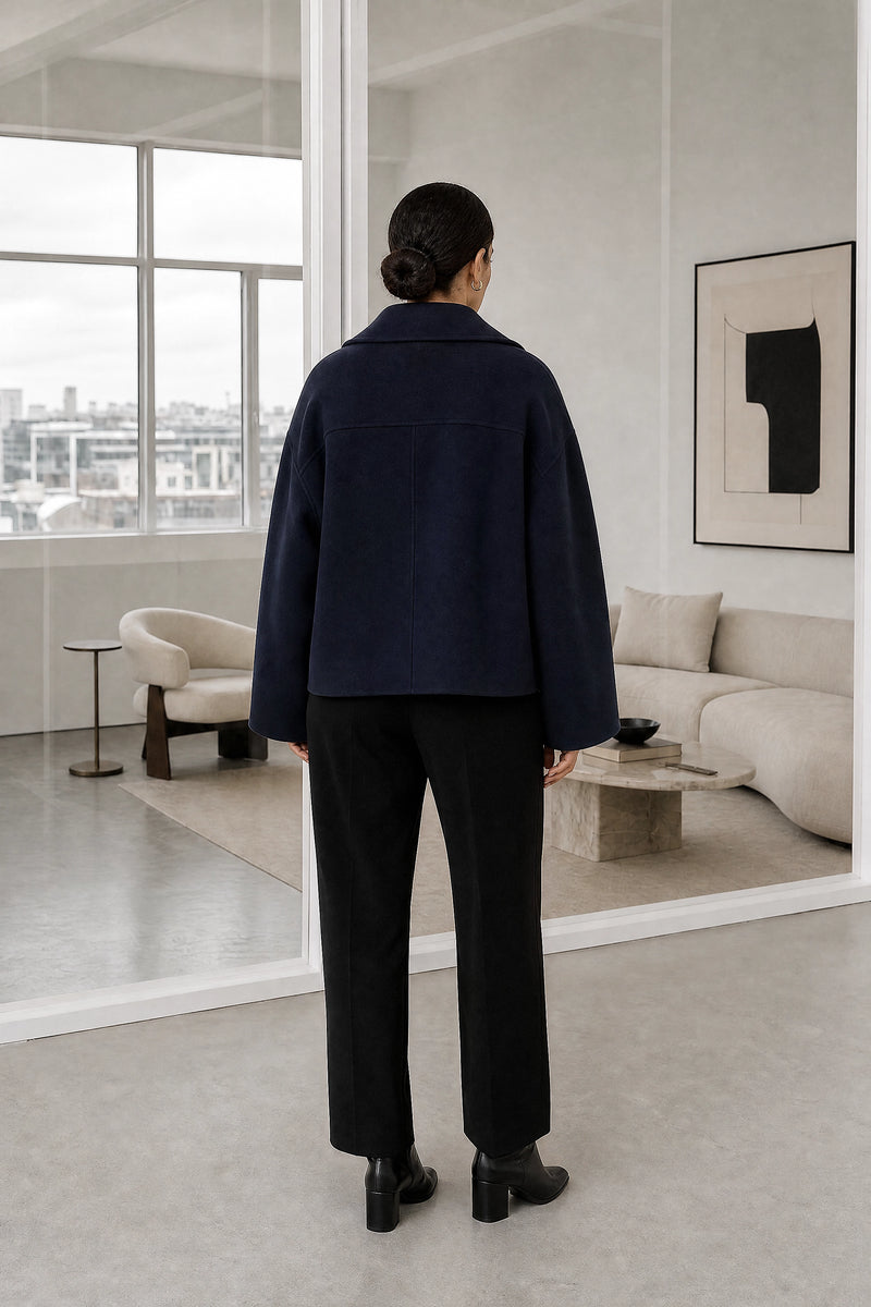 Harmony | Tailored Jacket in Dark Blue, studio back view