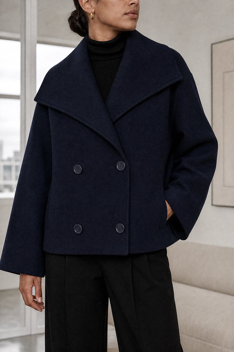 Harmony | Tailored Jacket in Dark Blue, fabric close-up