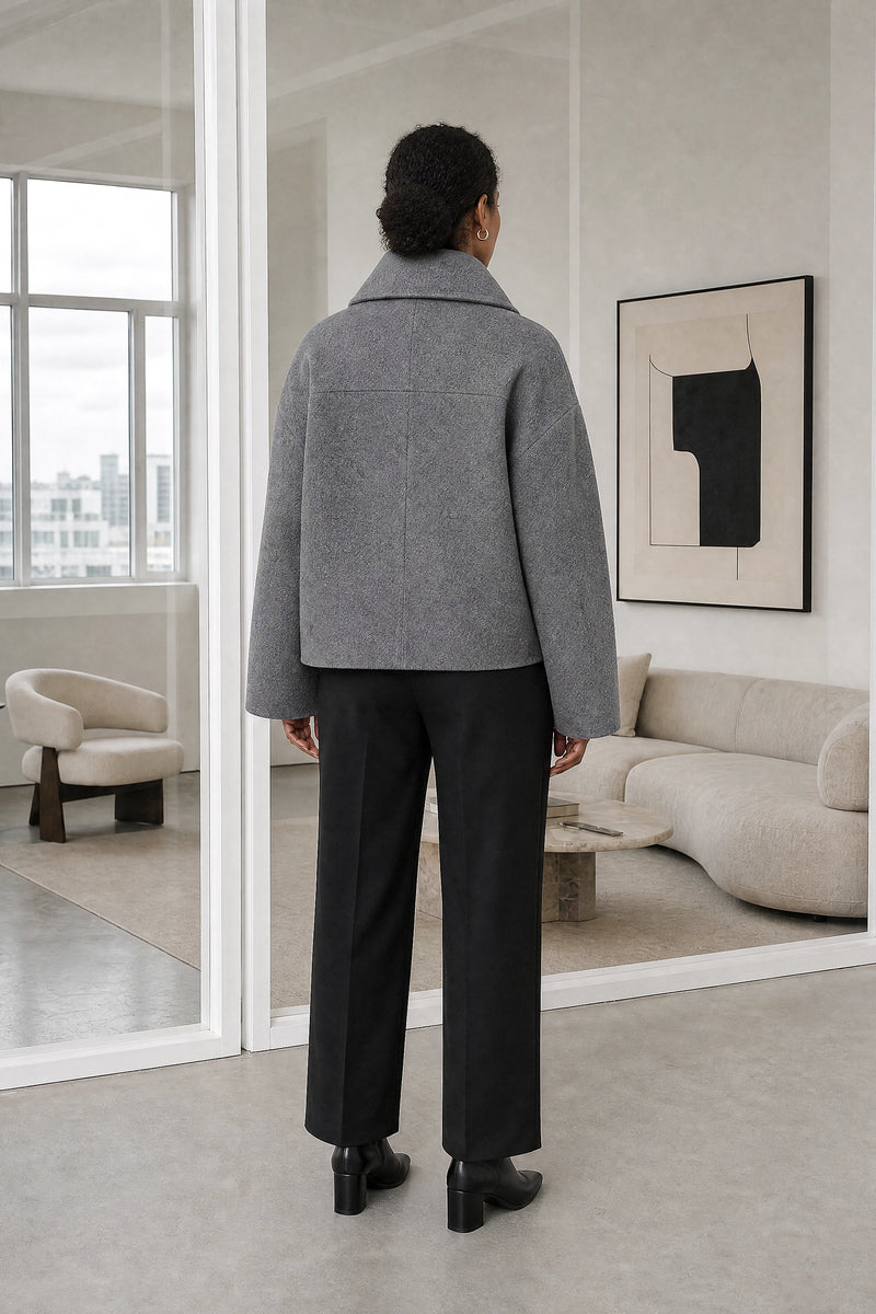 Harmony | Tailored Jacket in Gray, studio back view
