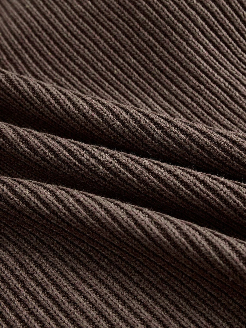 Turtleneck Sweater Dress for Women with Lace Ruffle Hem and Cuffs in Brown, fabric close-up