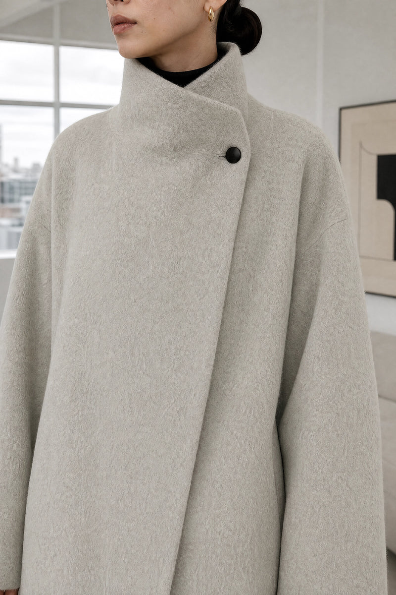 Hester | Asymmetric Coat in Flower Rice, fabric close-up