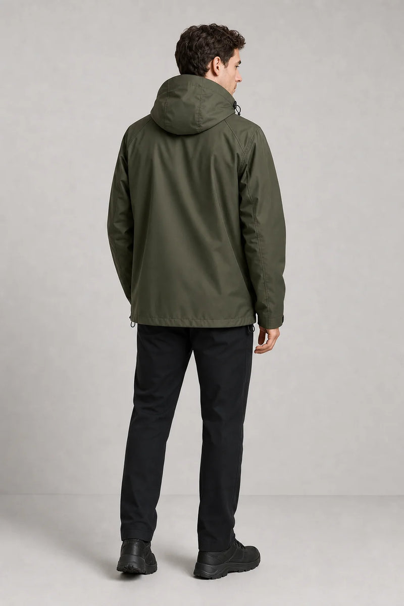 Sofaine Hudson men's hooded softshell jacket in Olive Green, worn back